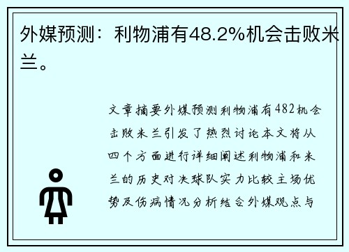 外媒预测：利物浦有48.2%机会击败米兰。